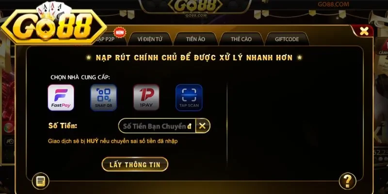 Nạp Tiền Go88 Nhanh Chóng Với Các Phương Thức Phổ Biến 3 go88 Hướng dẫn tường tận các bước thanh toán nạp tiền Go88